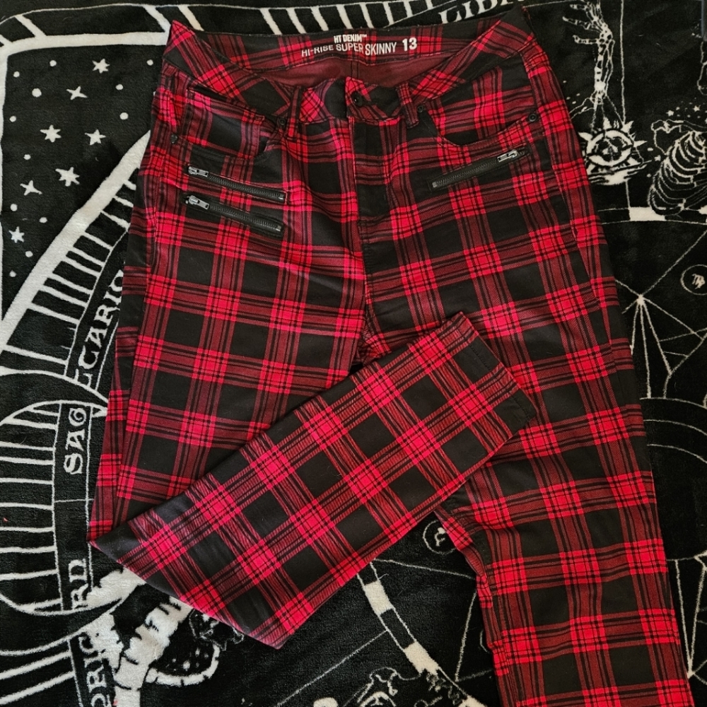 Red/black high waisted skinny jeans- 13